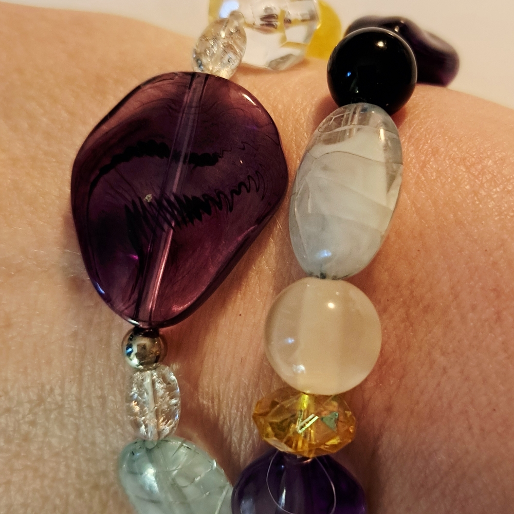 Purple and Yellow Beaded Bracelet
